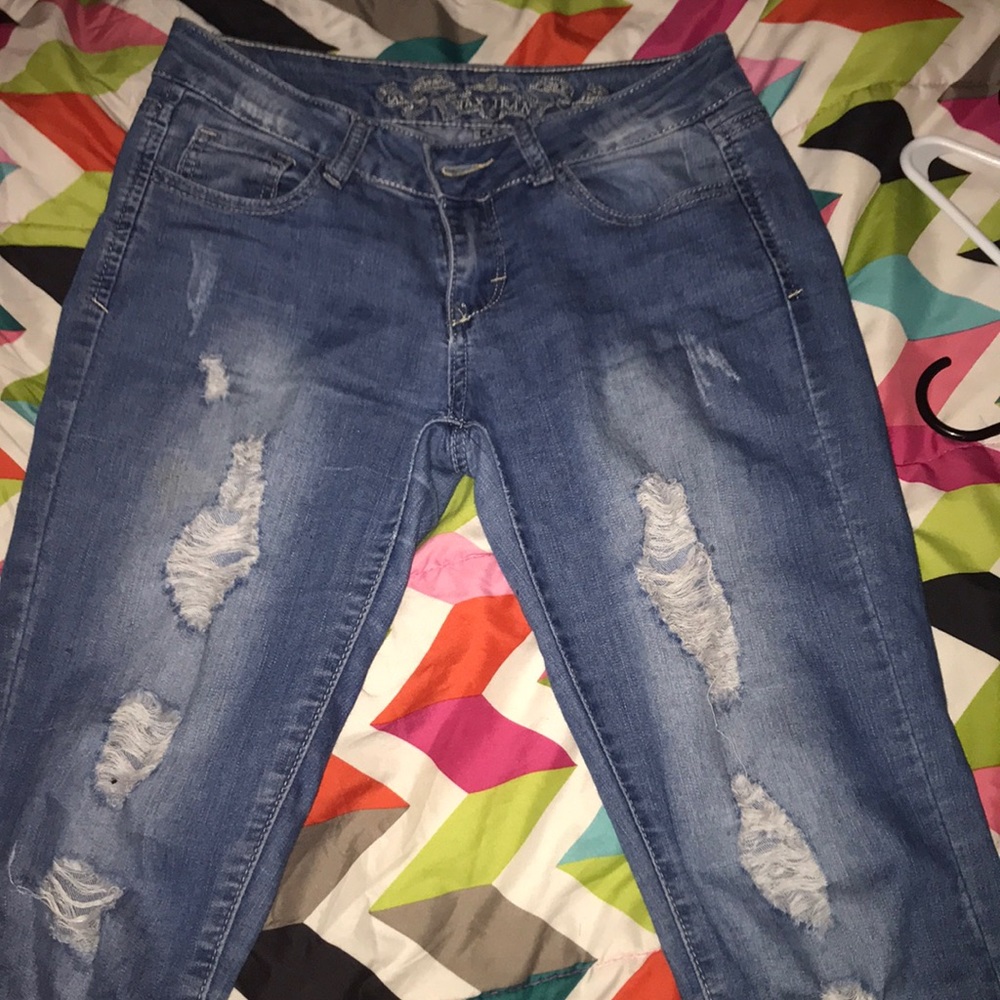 Wax Skinny Ripped Jeans (Size 7)